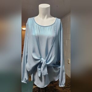 Elegant Light Blue Satin Wrap Dress